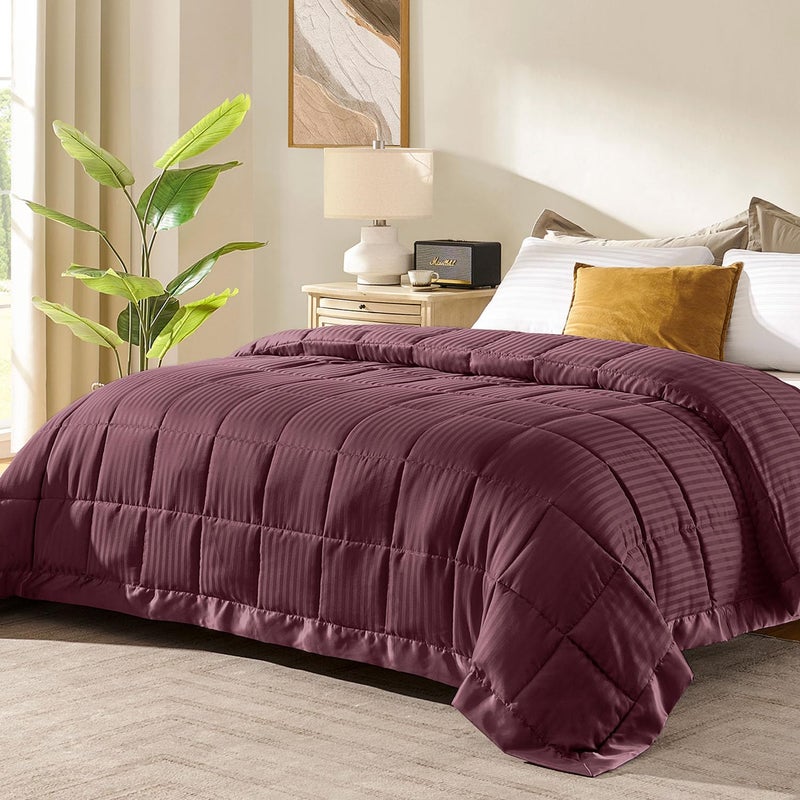 downluxe King Size Blanket with Satin Trim, Lightweight Down Alternative King Blanket for All Season, Machine Washable (Maroon, 108 x 90 Inch) - Image 1